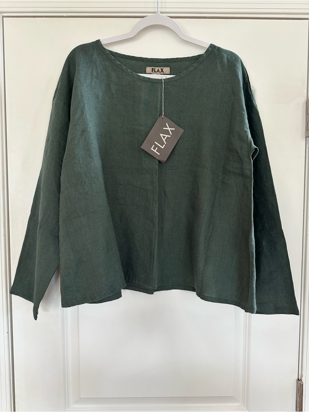 NWT FLAX Linen Long Sleeve Easy Tee Forest Green Small Boho $135 retail
